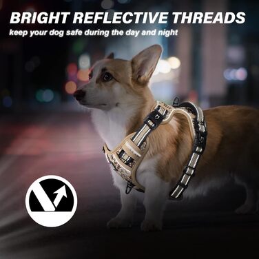 Нагрудник для собак No-Pull, анти-тягнучий, великий, середній, малий - м'який, дихаючий, регульований, світловідбиваючий, з м'якою ручкою (XL, камуфляжний коричневий)