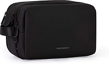 Чоловіча дорожня косметичка BAGSMART, містка сумка для аксесуарів та гігієни з подвійним блискавкою, 5Л, чорна шкіряна текстура, розмір M