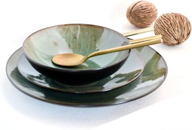 Набір посуду CreaTable Jawa, 18 предметів (для 6 осіб), з каменю, зелений, безпечний для миття в посудомийній машині та використання в мікрохвильовці