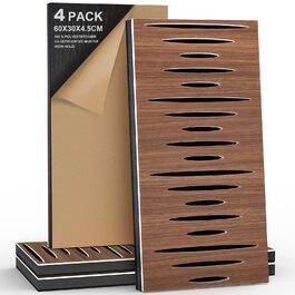 Акустичні панелі JBER для звукоізоляції стін, самоклеючі шумопоглинаючі плити з імітацією темного горіха (еліптичний візерунок), 60×30×4.5 см, 4 шт — для студії та дому