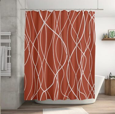 Шторка для душу M&W Design з поліестеру, з лініями, антигрибкова, водовідштовхувальна, з 12 гачками, обтяжена нижня частина, мінімалістичний дизайн, стійка до вицвітання, 180x200 см, білий (H200 x B180 см, упаковка 1 шт.), червоний