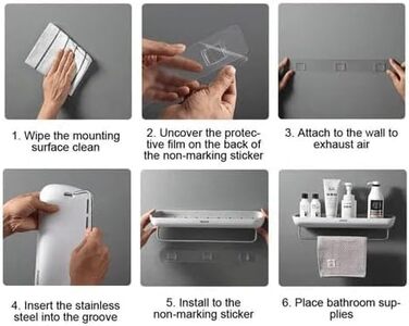 Self-adhesive Bathroom Shelf without Drilling, with Removable Towel Bar, Easy Assembly, Wall Mounting, Shower Caddy, Compact Storage Shelf for Bathroom and Kitchen, Grey