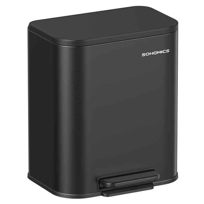 Відро для сміття SONGMICS 20 л з кришкою, з педаллю, нержавіюча сталь, Soft-Close, з внутрішнім відром, антиковзне педаль, хмарно-білий LTB542W02 (Чорний)