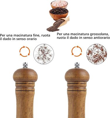 Двосекційна дерев'яна мельниця для солі та перцю з регульованим керамічним жорном та акриловим вікном, велика для перцю, морської солі та спецій