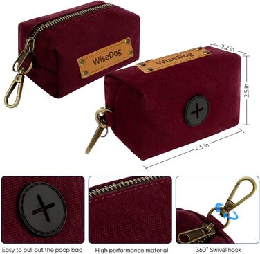 Набір повідка та нашийника для собак Wisedog: регульовані, міцні нашийники та повідки для собак маленьких, середніх та великих порід, з тримачем для пакетів для вигулу (L, Бордовий). L (Нашийник: 35-55 см; Повідок: 1,5 м)