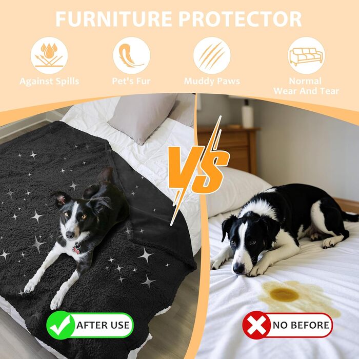 Водонепроникний плед для собак та котів, миючий, чорний (150 x 120 см)