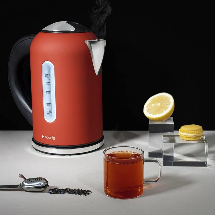 Електричний чайник H.Koenig BOE54 Inox 1.7L з програмуванням температури, червоний