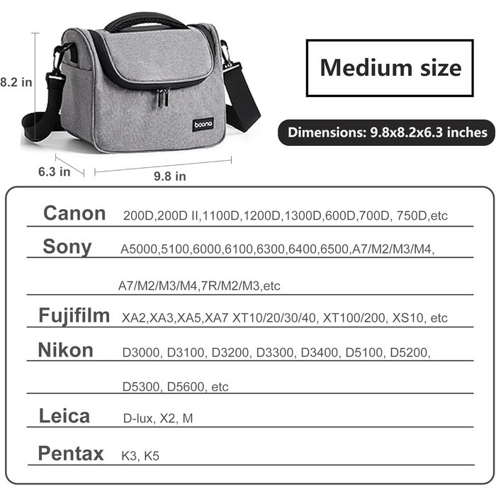 Чохол для камери Linpr: сумка кросбоді для дзеркальних/зеркально-беззеркальних фотоапаратів, водонепроникний, сумісний з Canon/Sony/Nikon (Сірий, Середній)