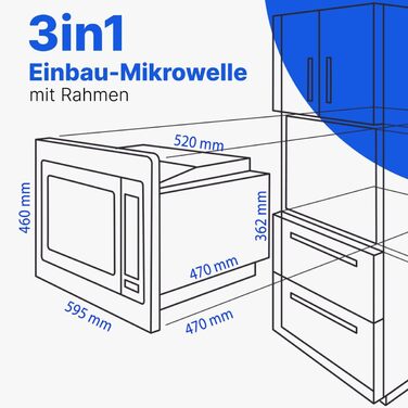 Вбудована мікрохвильова піч Bomann з грилем та конвекцією | 60 см | 900 Вт | 25 л | Нержавіюча сталь