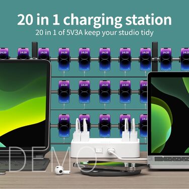 USB-зарядний пристрій 20 портів, портативна станція швидкої зарядки для iPhone, iPad, Samsung, Google, Xiaomi, Huawei та інших пристроїв