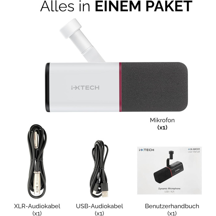 IXTECH Мікрофон з нирковою характеристикою RGB, USB/XLR, для студії, подкастів, стрімінгу, геймінгу та запису голосу, білий