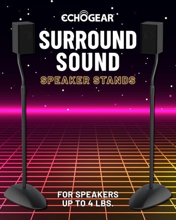 Підставка для акустики ECHOGEAR з регулюванням висоти - універсальна сумісність, сталевий каркас, кабель-менеджмент, антиковзні ніжки