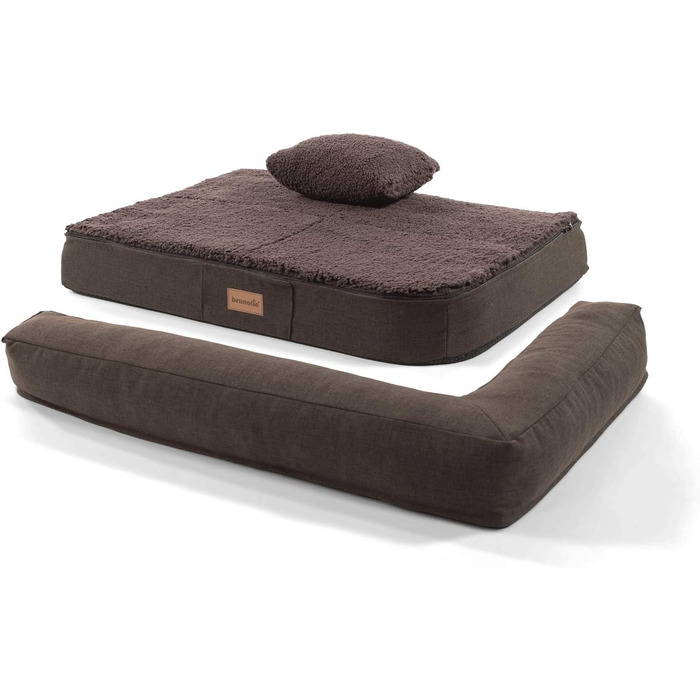 Ортопедичне собаче ліжко-софа Odin, миється, не слизьке, з піднятою спинкою, кошик для собак, розмір S/L 80x60 см, темно-коричневе
