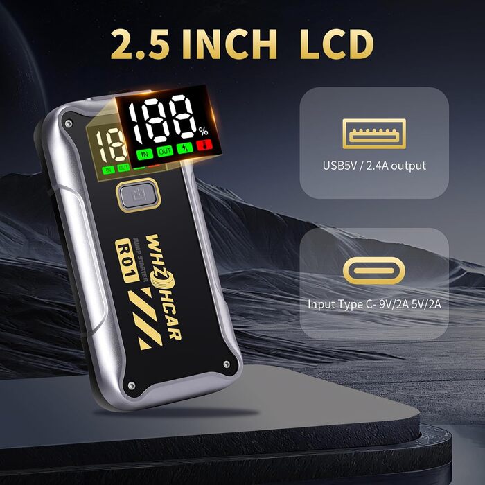 Powerbank Starthilfe 4000A: Портативний пусковий пристрій для авто 12V з LCD дисплеєм та LED ліхтариком. Запускає бензинові двигуни до 9.0L та дизельні до 7.5L. Підходить для SUV, мотоциклів, газонокосарок.