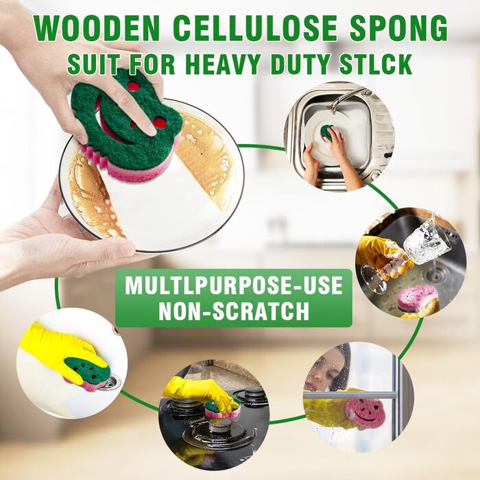 SmilePowo 12-Piece Scrub Sponges, Large Sponges, Double-Sided, Multifunctional, Premium Cleaning Sponges, Dishwashing Sponge for Durable Scrub Sponges, Bathroom, Dishes, Furniture, Kitchen Sponge