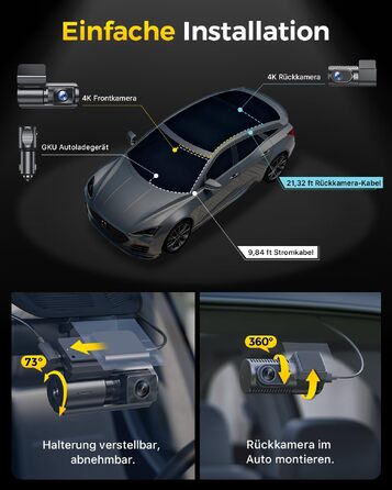 Автомобільний відеореєстратор GKU 4K+4K (передній та задній), сенсор STARVIS 2, HDR, нічна зйомка, чорний