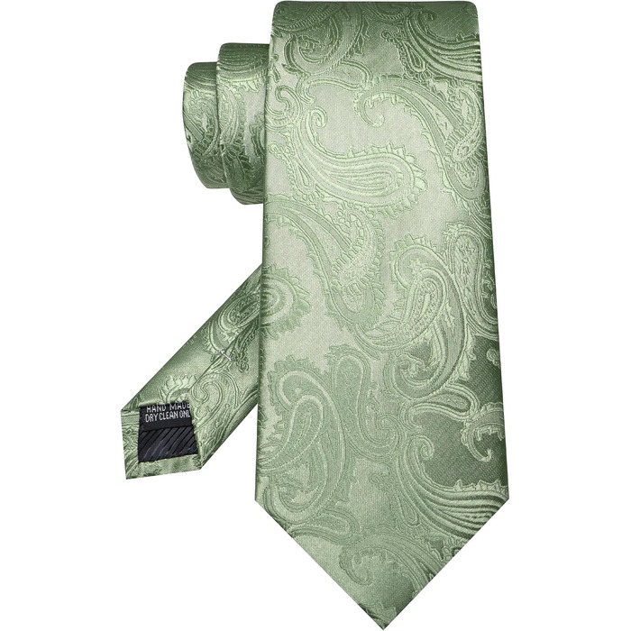 Комплект краватки Paisley JEMYGINS: краватка, нагрудник, зажим для краватки, запонки, бутоньєрка, зелений