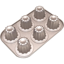 Canelé Moulds, Mini Cake Tins for Baking - Canelé Moulds, Bordelaise Bakeware, Non-Stick French Pastry Mold, Muffin Tin, Panna Cotta Moulds for Cannelé, Cupcake, Jelly, Carbon Steel, 6 Cavity