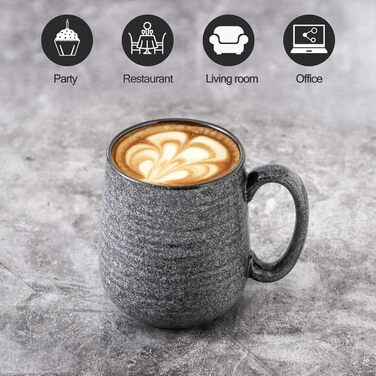 Набір кавових чашок Hasense, темно-сірий, 4 шт., 340 мл, для кави, чаю, молока, какао, з великою ручкою, придатні для миття в посудомийній машині та використання в мікрохвильовці