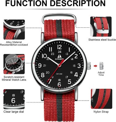 Годинник чоловічий LN LENQIN Military, водонепроникний, спортивний (червоний)