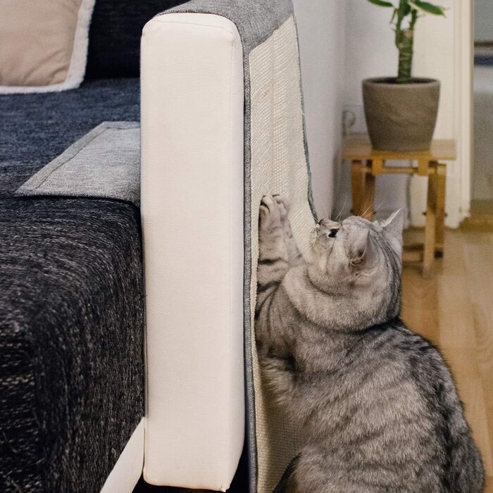 Navaris Cat Scratch Mat Scratch Protection Sofa - Sisal Scratch Rug 130 x 45 cm for Cat - Couch Cat Scratch Mat - also suitable for dogs - (Light Grey - white)