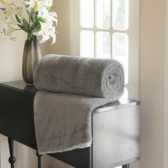 Плед Sherpa для дивана: теплий, м'який, 130x150 см (сірий)