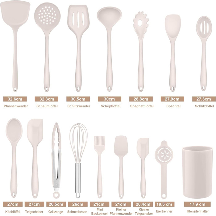 Набір кухонних аксесуарів Homikit, 16 предметів, хакі. Кухонні інструменти з підставкою, стійкі до високих температур, комплект кухонного посуду, придатні для миття в посудомийній машині