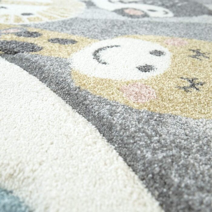 Paco Home Rug Children's Room Boy Girl Kids Rug Play Rug Short Pile 3D Optics Mountains Stars Clouds Animals Cream Gray Blue Yellow, Size: 160x230 cm 160 x 230 cm (Rectangular) Cream
