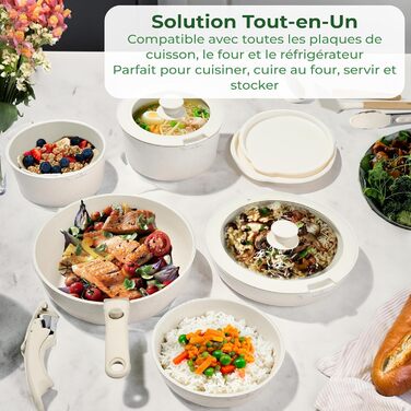 Набір кухонного посуду Just Perfecto 18 предметів з антипригарним покриттям, знімні ручки, для всіх типів плит (індукційні), без PFOA (Бежевий)