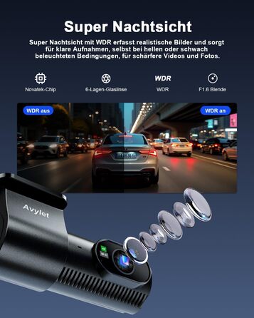 Відеореєстратор Avylet 4K+1080P з двома камерами (передня та задня), Wi-Fi, GPS, IPS дисплеєм, паркувальною функцією, Super Night Vision, WDR, 170° кутом огляду, G-сенсором, підтримка карт пам'яті до 256GB