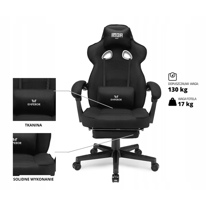 Ігрове крісло IMBA seat Emperor, тканина, чорне