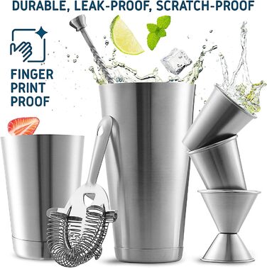 Набір бармена EATEX 16 предметів: шейкер, прес для лимона, інструменти для коктейлів та рецепти. З нержавіючої сталі