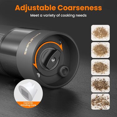 Електричні мельниці для спецій SIMPLETASTE 2 шт. з регульованим керамічним жорном, ABS, працюють від батарейок
