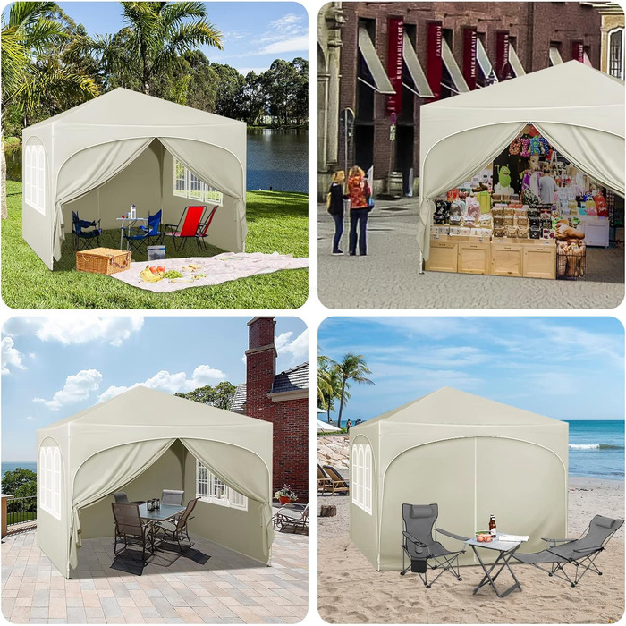 WOLTU Gazebo, Folding Gazebo 3x3 m, with 4 Side Walls, Party Tent Waterproof UV Protection 50+, Adjustable Height Garden Gazebo, with Carry Bag, for Outdoor Garden Camping (Beige)