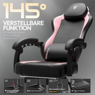 Ігровий крісло Dowinx з PU-шкіри, ергономічний, з підтримкою попереку, для ПК, до 150 кг, рожевий