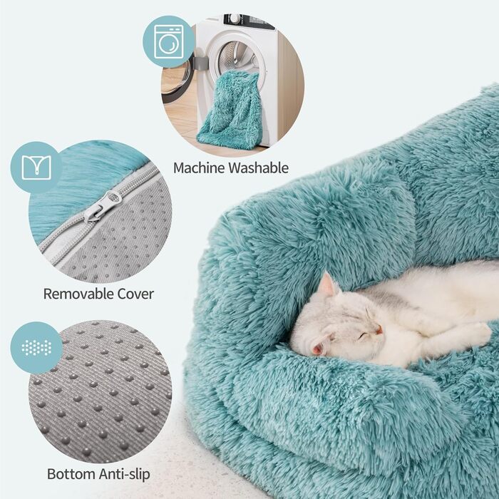 MEWOOFUN Stylish Cat Bed Cat Sofa Fluffy - 76x45cm Large Cat Bed Plush Cat Couch for Small Dogs and Cats Removable and Washable (blue)