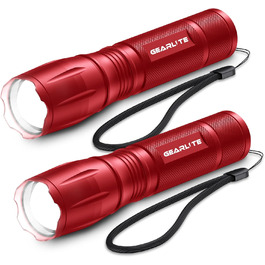 LED ліхтарик Gearlite 2 шт. 2000 люмен, 5 режимів, водонепроникний IP65, для кемпінгу, туризму, дітей, надзвичайних ситуацій (червоний)