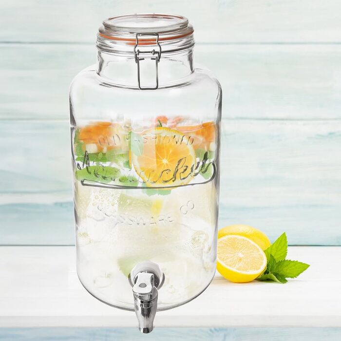 ORION GROUP Retro Drink Dispenser | 6.7 L | Glass Lemonade Dispenser Tap | Bottle with Tap Glasses Drinking Glasses Cocktail Drinking