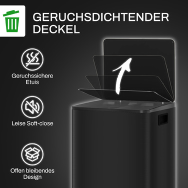 HOMCOM 2x25L Trash Can Step Pedal Bin Stainless Steel with Lid & Foot Pedal, Cosmetics Bin with Inner Bucket for Living Room & Office, 47.7x37.5x56cm