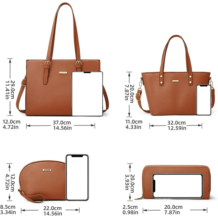 YTL Сумка жіноча шопер велика через плече 4 в 1, коричнева. Набір з гаманцем та картхолдером для офісу, школи, подорожей