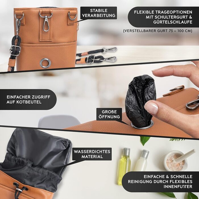 Pawz&Pawz Лекарлики для собак | Стильний аксесуар для годування, дресирування та виховання цуценят | Практичний, міцний, з дозатором для відходів | Сумка для прогулянок з собакою (Коричневий)