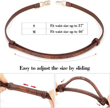 Жіночий тонкий шкіряний ремінь WHIPPY 2 шт. з золотою пряжкою, 105 см, для талії до 95 см (чорний+коричневий, шкіра змії, 8057)