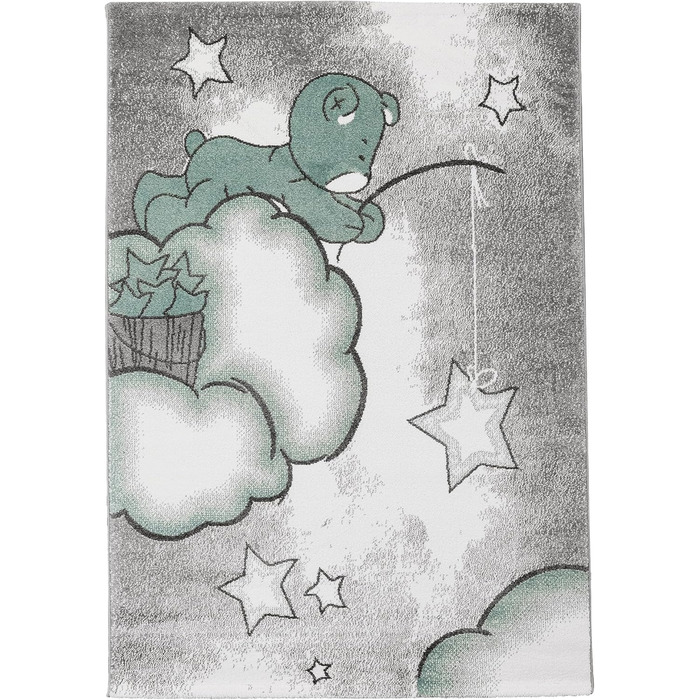 Дитячий килим круглий Elefant, короткий ворс, 120 см, блакитно-сірий. Килим в дитячу кімнату для дівчаток та хлопчиків, м'який, антиалергенний