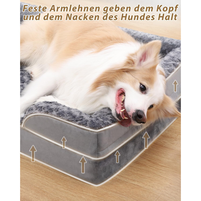 KSIIA Dog Bed for Medium-Sized Dogs, Orthopedic, Removable and Washable Base and Armrest Cover, Waterproof Inner Liner, Dog Sofa Dog Basket with Raised Edges, Non-Slip Bottom, Dog Couch Grey
