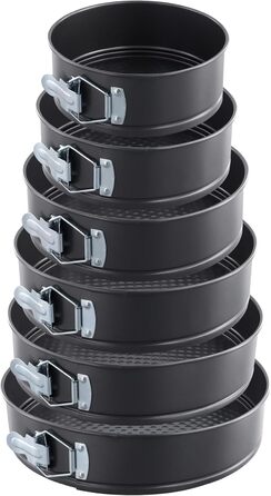 Набір форм для випічки FUNSUEI 6 шт. (18-28 см), круглі, чорні, з антипригарним покриттям та знімним дном