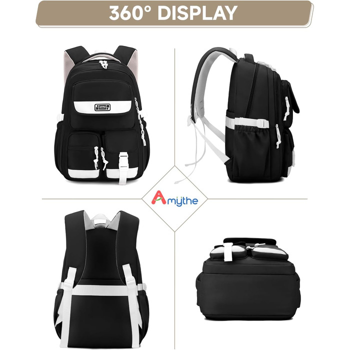 Шкільний рюкзак для підлітка: містка модель для дівчаток 3-5 класів, для середньої та старшої школи, зручний для подорожей та відпочинку (чорний)