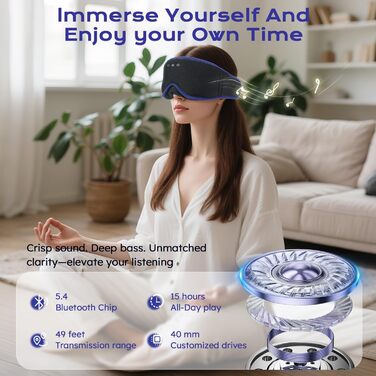 3D Маска для сну з навушниками Bluetooth Dolida, ультрамарин - повна блокада світла, комфортний сон для жінок та чоловіків