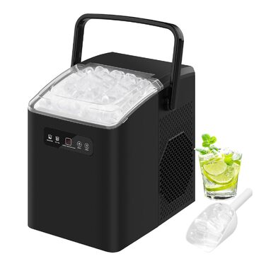 WOLTU 1.3L Ice Cube Maker Machine - Portable Ice Maker with Handle, Self-Cleaning, 2 Sizes, for Home, Camping, Office - Black