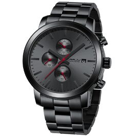 Чоловічий годинник CRRJU з хронографом, сталевий браслет, водонепроникний, чорний, з датою, кварцовий, аналоговий, бізнес-стиль