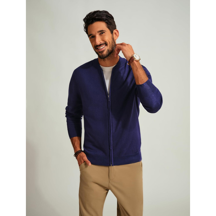 Кардиган чоловічий PJ PAUL JONES з рельєфним в'язанням, на блискавці та зі стійким коміром, зимова куртка для чоловіків (L, темно-синій)